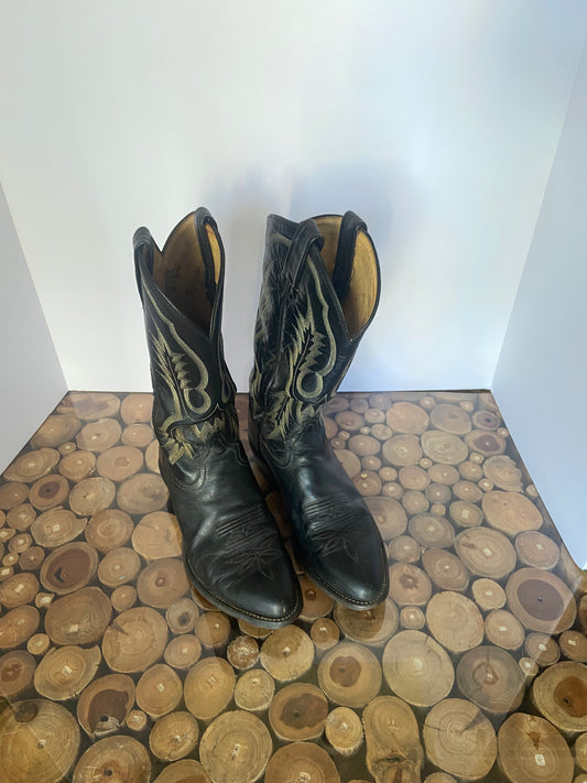 Tony Lama Mens Black Western Leather Cowboy Boots