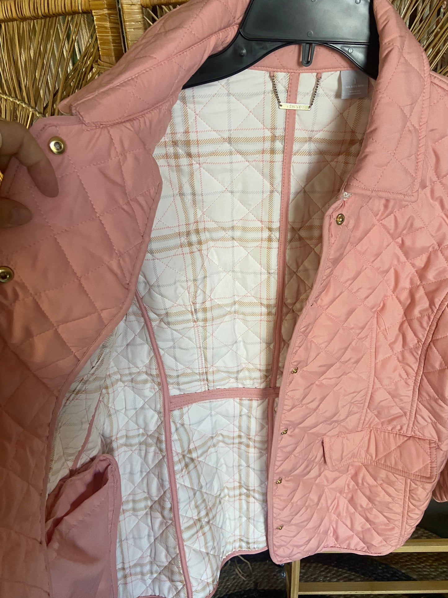 Chicos Quilted Pink Barn Jacket Size