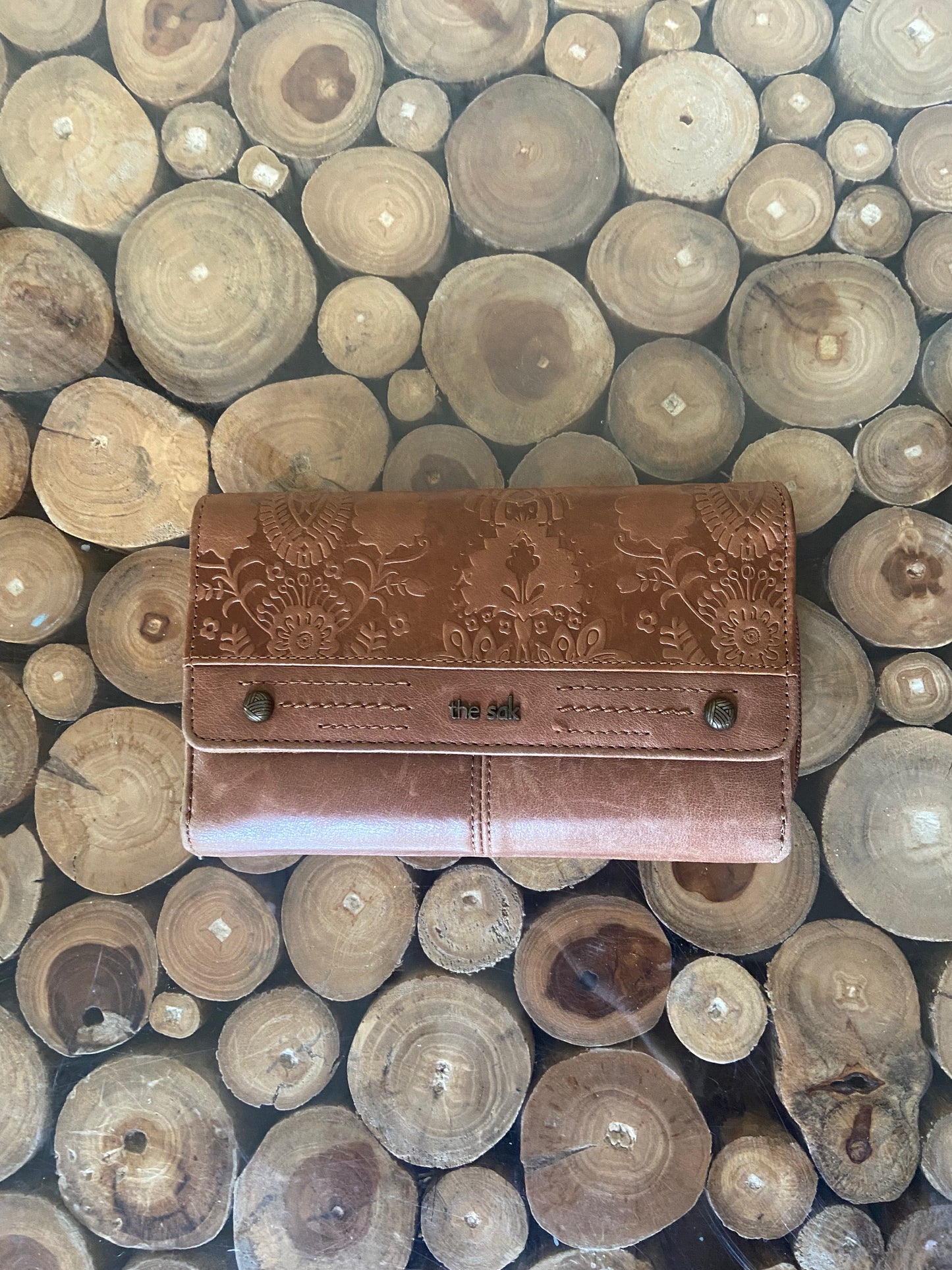 The Sak Sequoia Brown Floral Embossed Leather Wallet