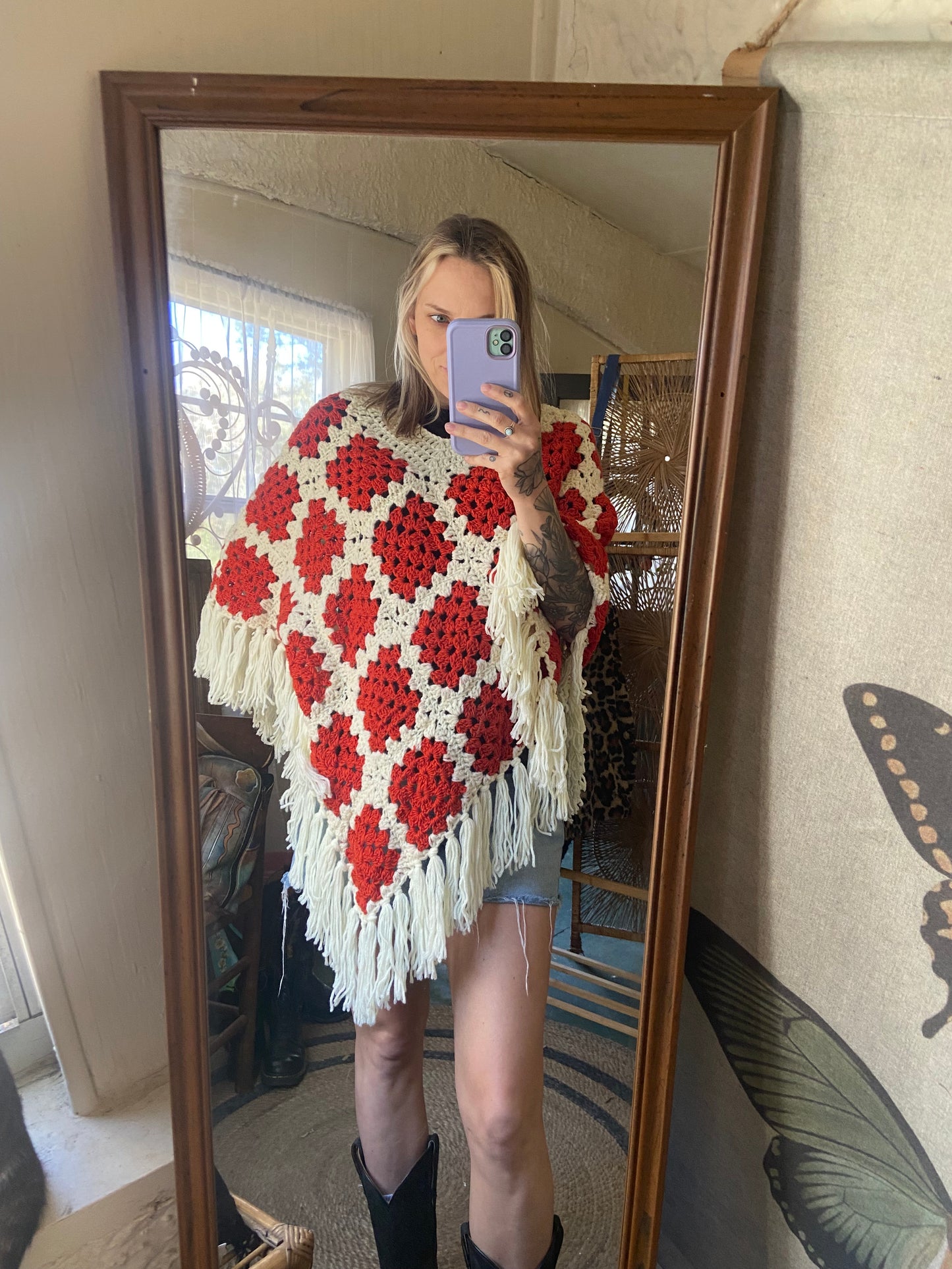 Hand Crocheted Granny Square Poncho