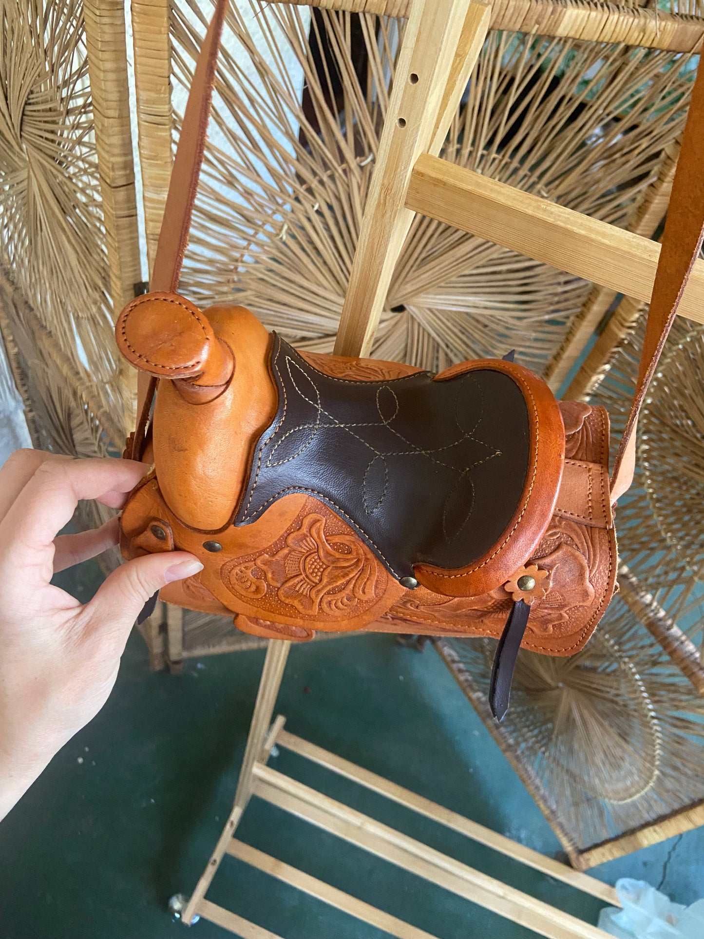 Tooled Leather Saddle Purse