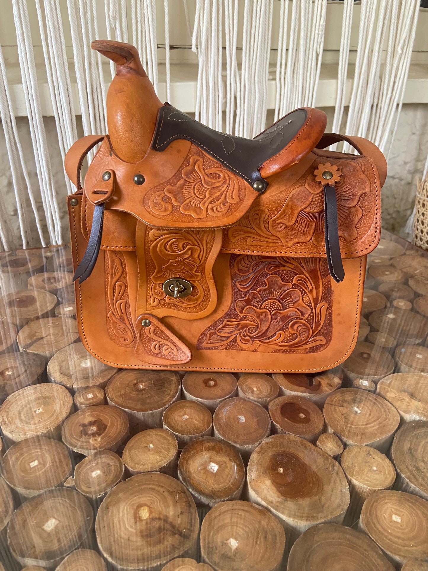 Tooled Leather Saddle Purse